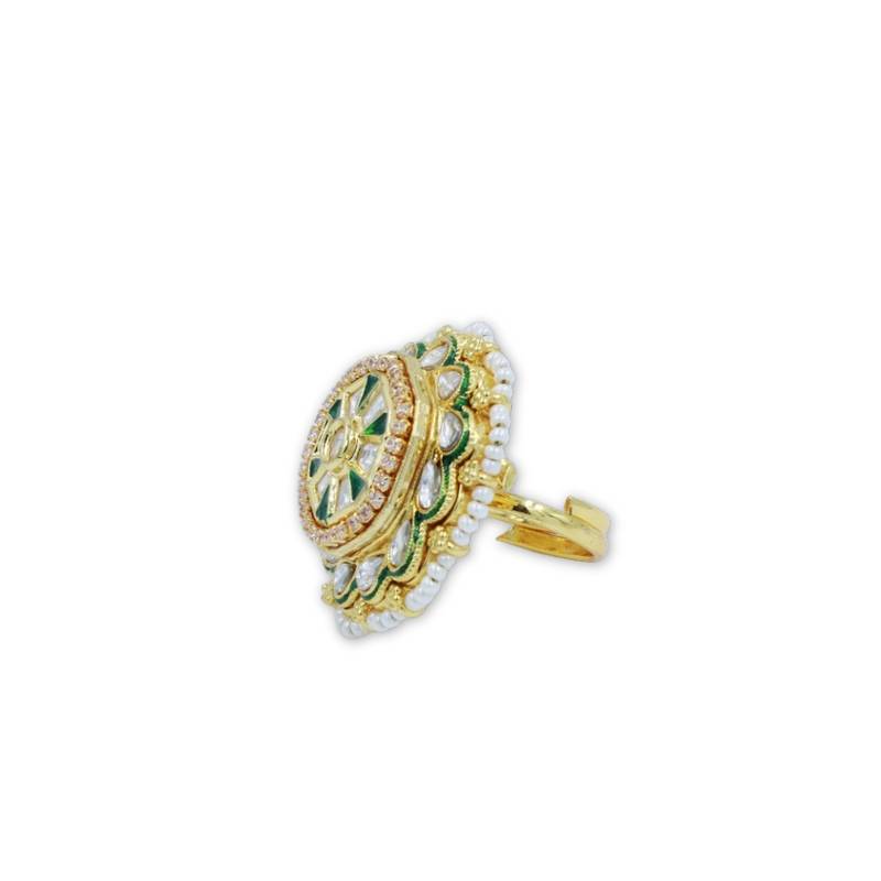 Meenakari Kundan Moissanite Polki Rajwadi Adjustable Ring