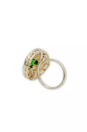 Green Stone Moissanite Kundan Almond Shaped Adjustable Ring