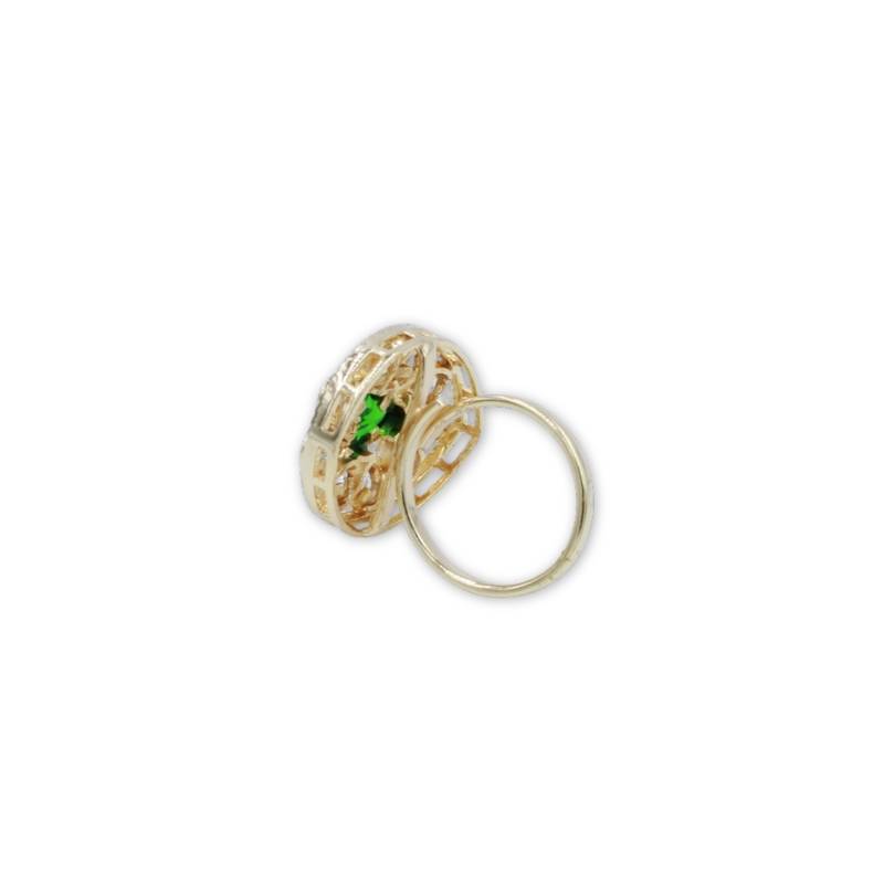 Green Stone Moissanite Kundan Almond Shaped Adjustable Ring