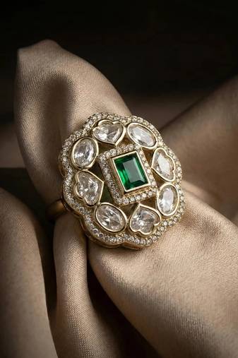 Moissanite Polki Adjustable Ring