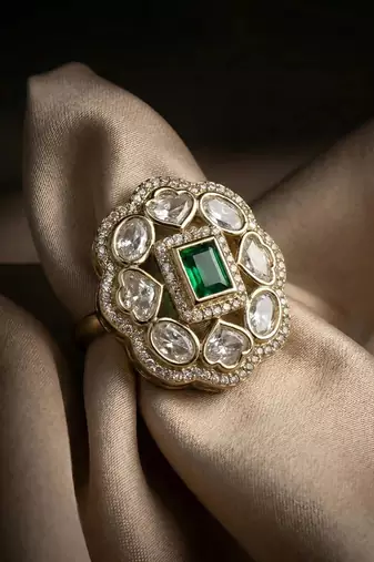 Moissanite Polki Adjustable Ring