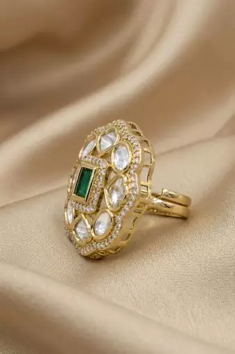 Moissanite Polki Adjustable Ring