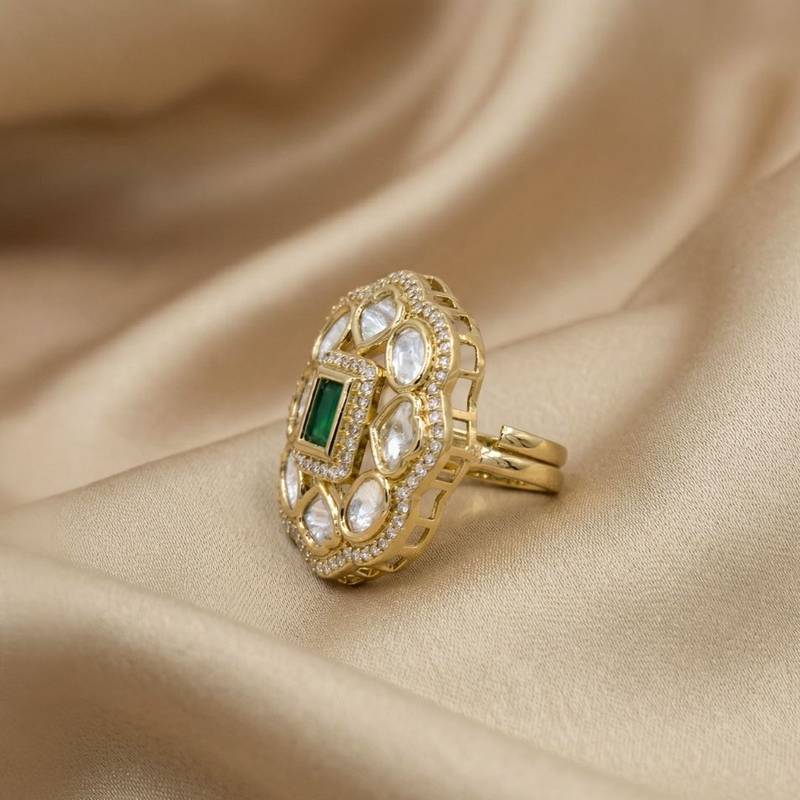 Moissanite Polki Adjustable Ring