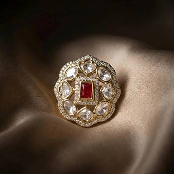 Moissanite Polki Red Stone CZ Adjustable Ring 1