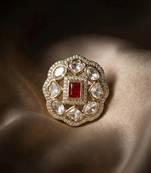 Moissanite Polki Red Stone CZ Adjustable Ring