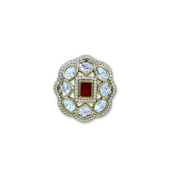 Moissanite Polki Red Stone CZ Adjustable Ring 3