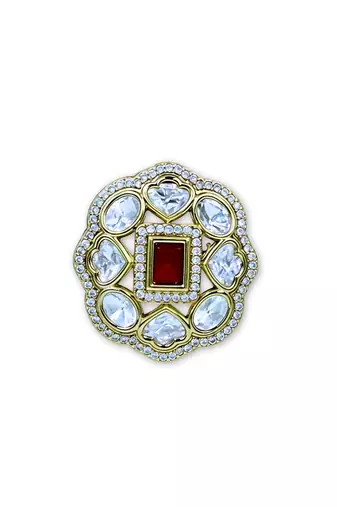 Moissanite Polki Red Stone CZ Adjustable Ring