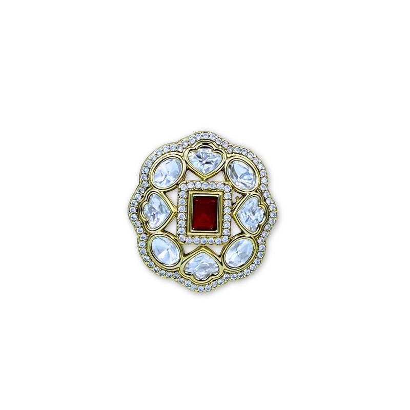 Moissanite Polki Red Stone CZ Adjustable Ring