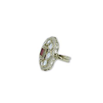 Moissanite Polki Red Stone CZ Adjustable Ring 4
