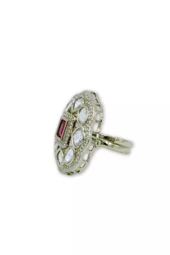 Moissanite Polki Red Stone CZ Adjustable Ring
