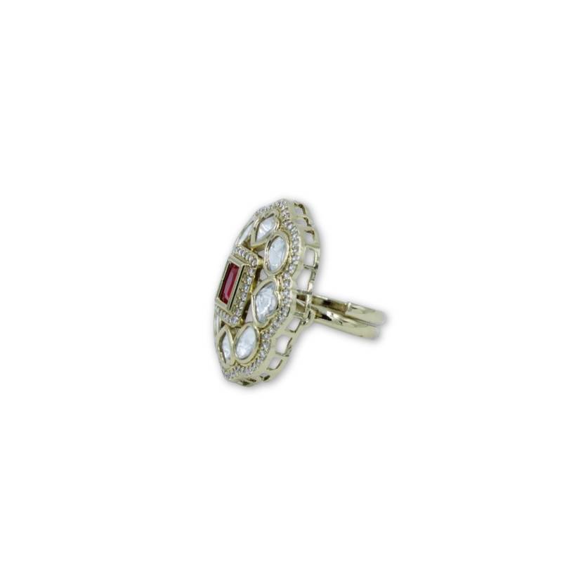 Moissanite Polki Red Stone CZ Adjustable Ring