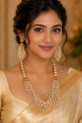 Golden Pearl Mesh Necklace Set 1