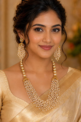 Golden Pearl Mesh Necklace Set