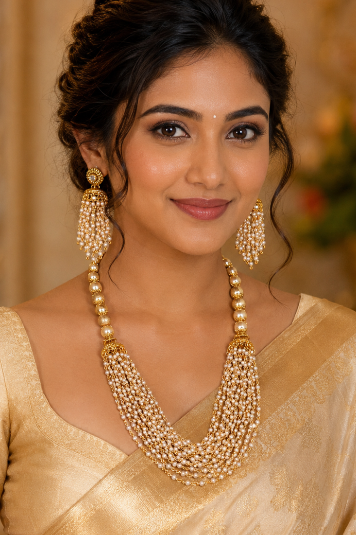 Golden Pearl Mesh Necklace Set