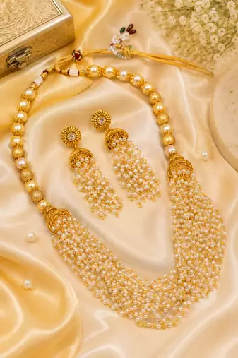 Golden Pearl Mesh Necklace Set