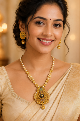 Royal Filigree Pearl Pendant Necklace Set