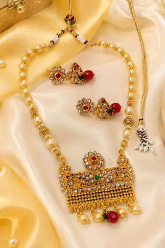 Temple Pearl Fringe Necklace Set