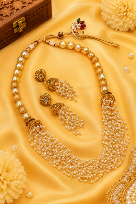 Golden Pearl Mesh Necklace Set 3