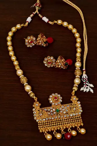 Temple Pearl Fringe Necklace Set
