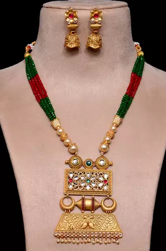 Traditional Red Green Beaded Heritage Necklace
