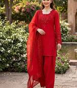 Red crepe embroidered palazzo set