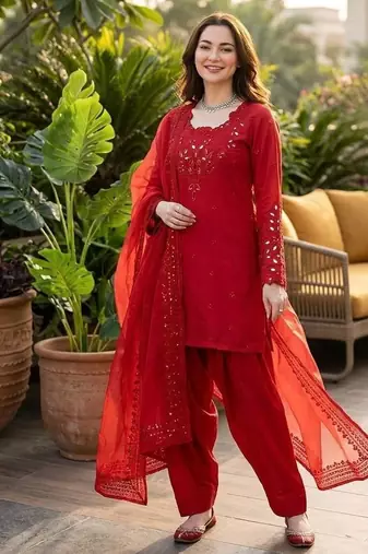 Red crepe embroidered palazzo set