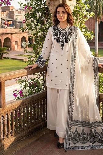 Cream crepe embroidered farshi salwar set