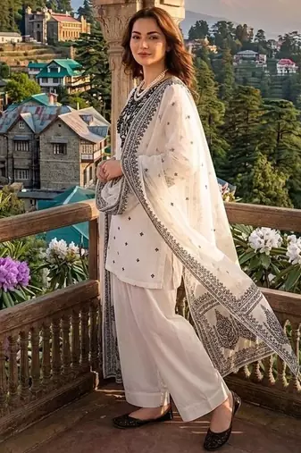 Cream crepe embroidered farshi salwar set