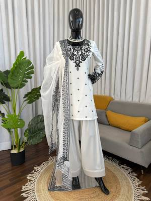 Cream crepe embroidered farshi salwar set 4