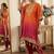 Orange silk blend embroidered kaftan set