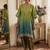 Green silk blend embroidered kaftan set