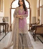 Purple silk blend embroidered sharara set