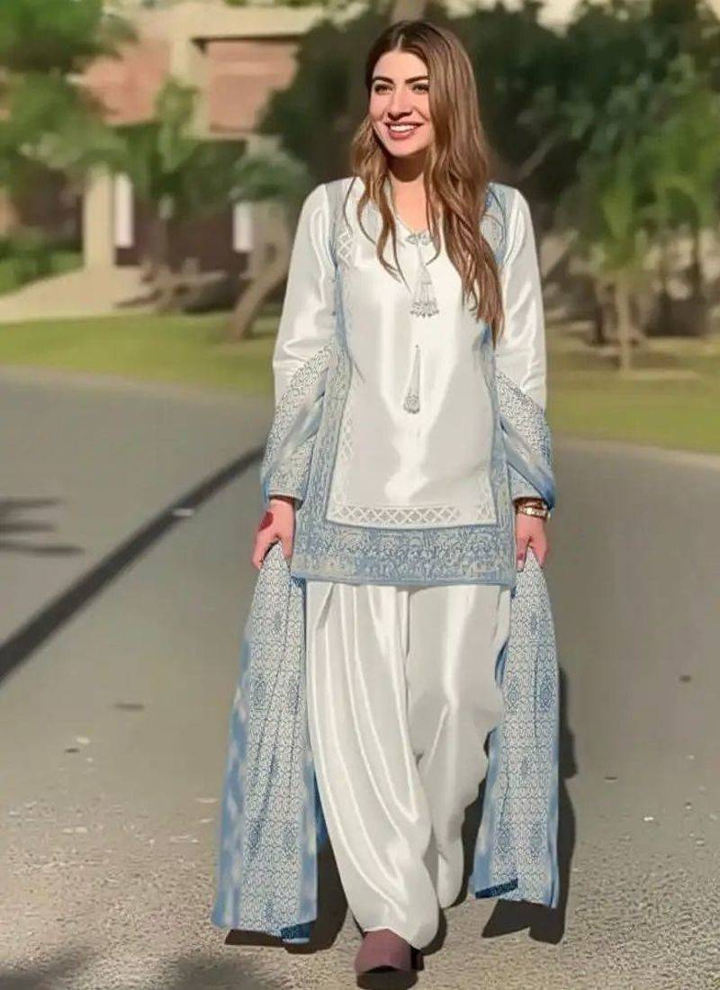 White art silk printed farshi salwar set
