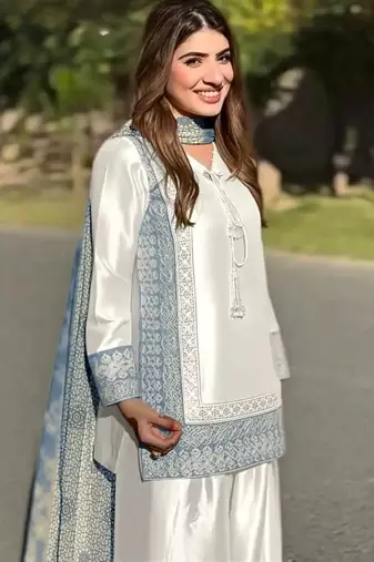 White art silk printed farshi salwar set