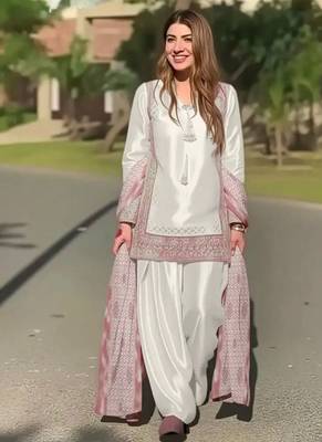 White art silk printed farshi salwar set 1