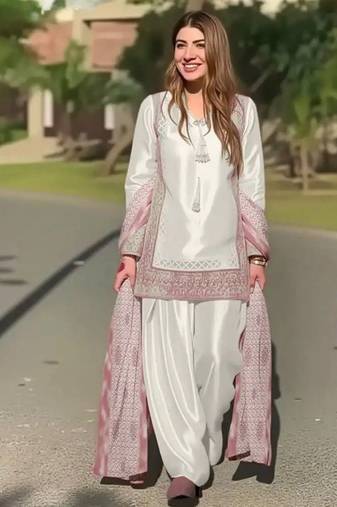 White art silk printed farshi salwar set