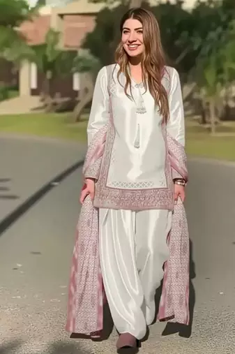 White art silk printed farshi salwar set