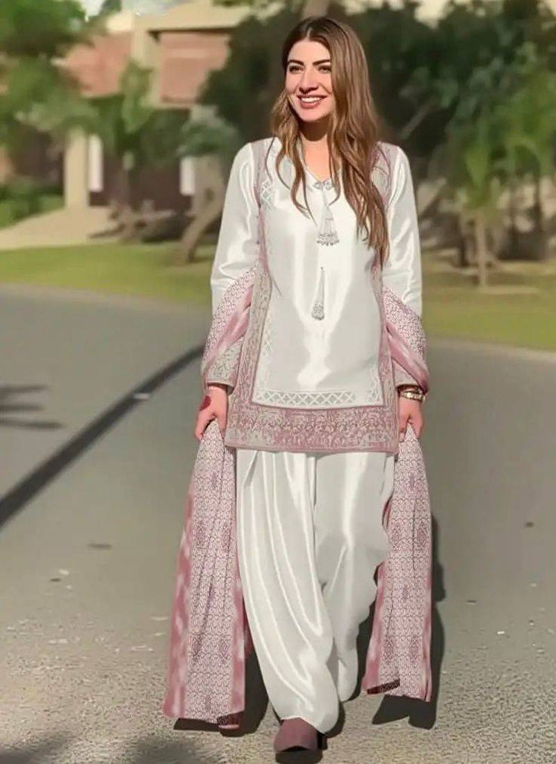 White art silk printed farshi salwar set