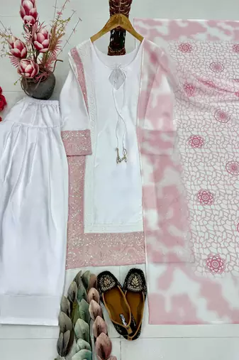 White art silk printed farshi salwar set