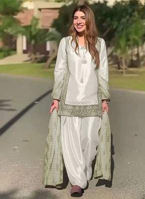White art silk printed salwar kameez 1