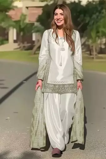 White art silk printed salwar kameez