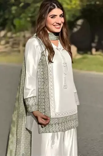 White art silk printed salwar kameez
