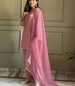 Pink silk blend plain kurta set