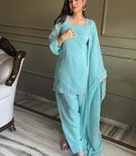 Sky blue silk blend plain kurta set