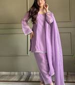 Lavender silk blend plain kurta set