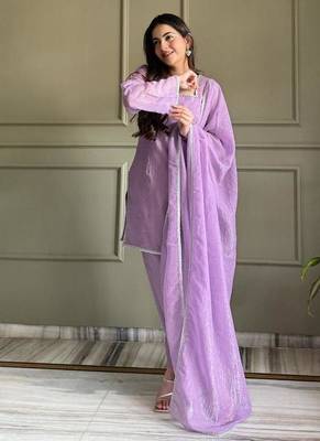 Lavender silk blend plain kurta set 2