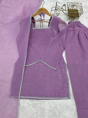 Lavender silk blend plain kurta set 3