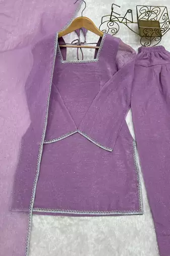 Lavender silk blend plain kurta set