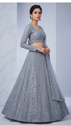 Gray Heavy Sequence Work Designer Party Wear Lehenga Choli 1