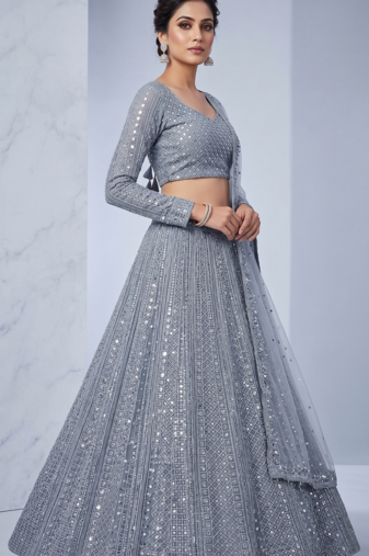 Gray Heavy Sequence Work Designer Party Wear Lehenga Choli